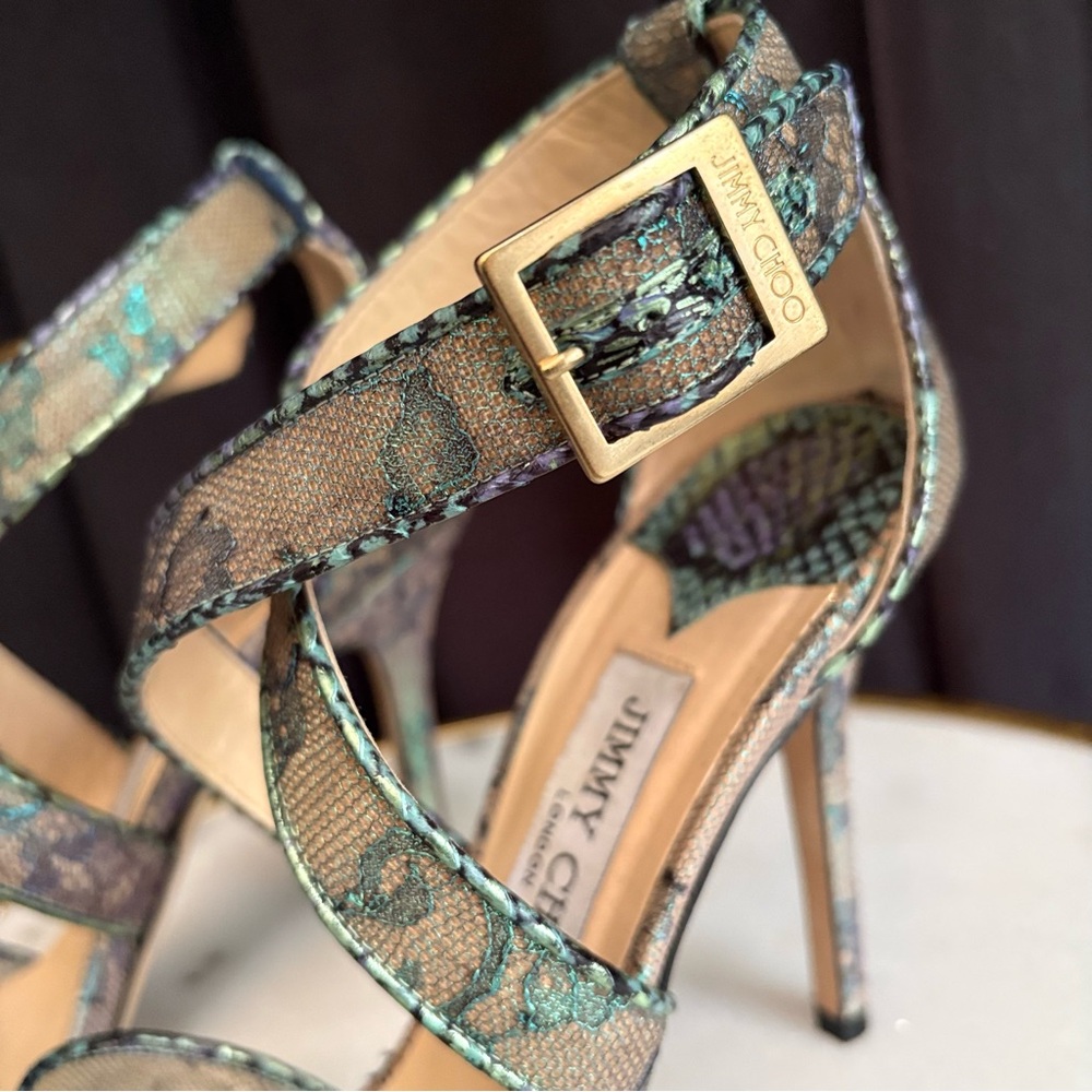EUC Jimmy Choo Lottie Holographic Iridescent Lace Heels | 38.5 (8.5) - Picture 9 of 16